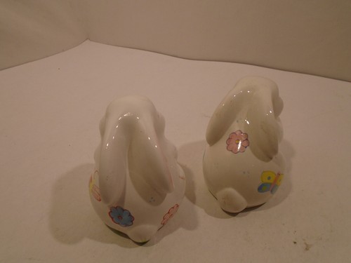 Keramik Hasen/Hasen weiß mit mehrfarbigen Schmetterlingen Libellen, Blumen - Bild 6 von 6