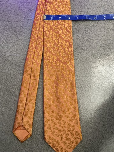 Brioni Made in Italy Orange Paisley Patterned 3.5” Silk Tie Necktie - Picture 15 of 16