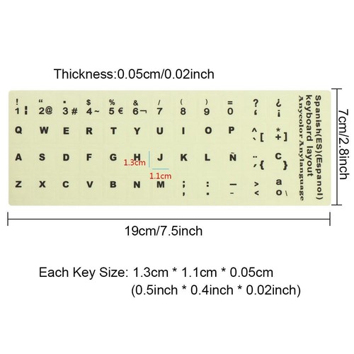 Letter Spanish Keyboard Stickers Alphabet Layout Luminous Protective Film - Photo 3/17