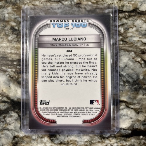 2021 Bowman MARCO LUCIANO Top 100 Atomic Refractor #/150 SF Giants - Picture 2 of 2