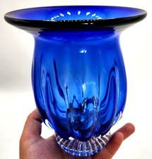 Cobalt Blue Art Glass Vase 6" Thick Hand Blown Glass Decorative Vase