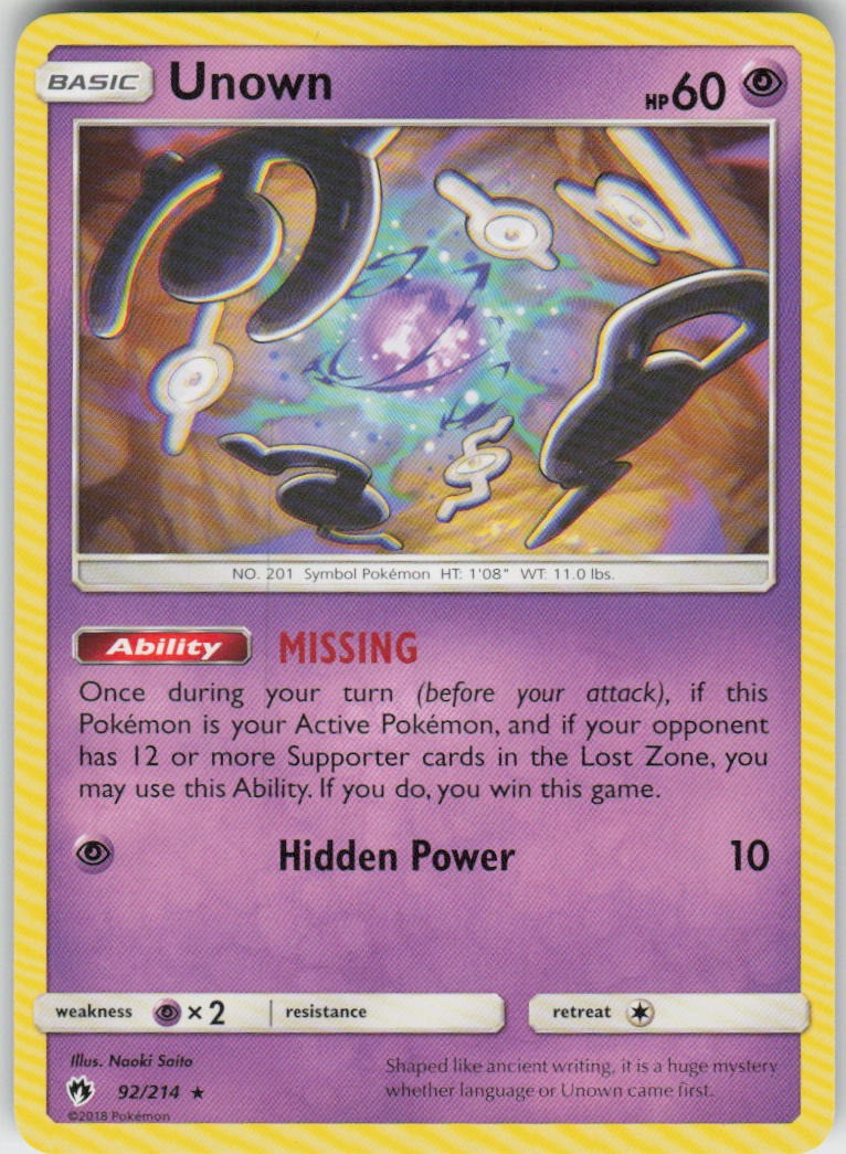 UNOWN 92/214 LOST THUNDER POKEMON RARE NM/M
