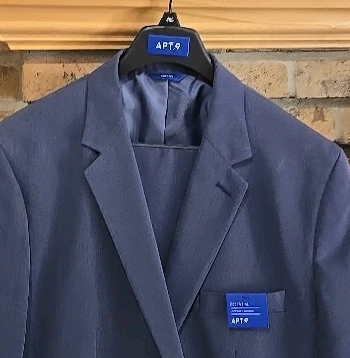 全新 Apt 9 男式必备修身蓝色灰色西装夹克 48L — 第 3/4 张图片