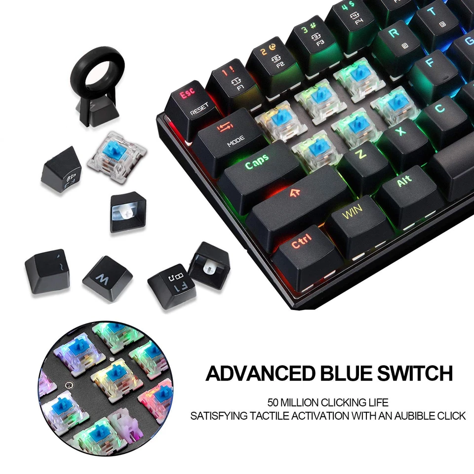 60% Mechanical Keyboard Portable 61 Keys RGB LED Backlit Type-C USB Wired Off... - Image 3 of 4
