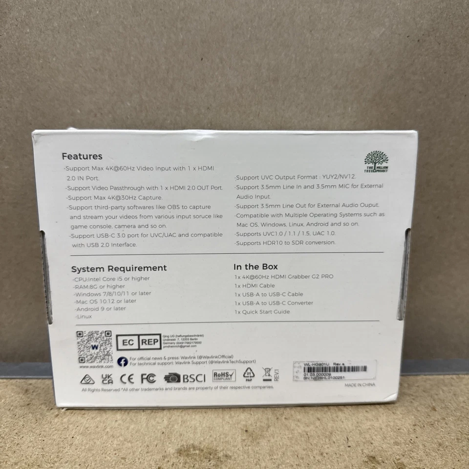 WAVLINK 4K 60Hz HDMI Grabber G2 Pro HDMI AV Capture Card WL-HG901U USB-C - Image 2 of 4