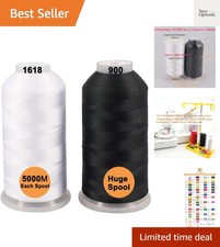 Assorted 5000M Polyester Embroidery Thread Pack: 2 Huge Spools - Black  White