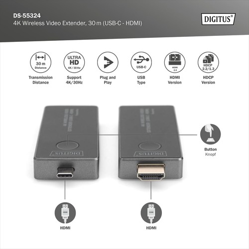 DIGITUS Wireless Video-Extender Set - 30 m Reichweite - Ultra-HD 4k/30Hz - Sende - Bild 4 von 9