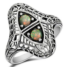 1CT Natural Fire Opal 925 Solid Sterling Silver Ring Jewelry Sz 8 ZF-2