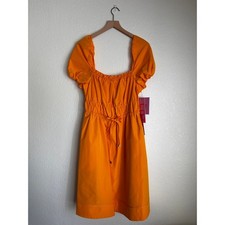 LDT Alex Michael Toccin Mango Orange Smocked Waist Puff Sleeve Dress Size 10 NWT