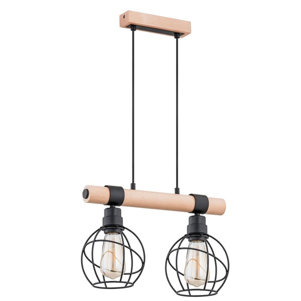 Pendelleuchte 2-Flammig Holz Natur Wohnzimmer E27 L:43 Cm HäNgelampe Esstisch-image