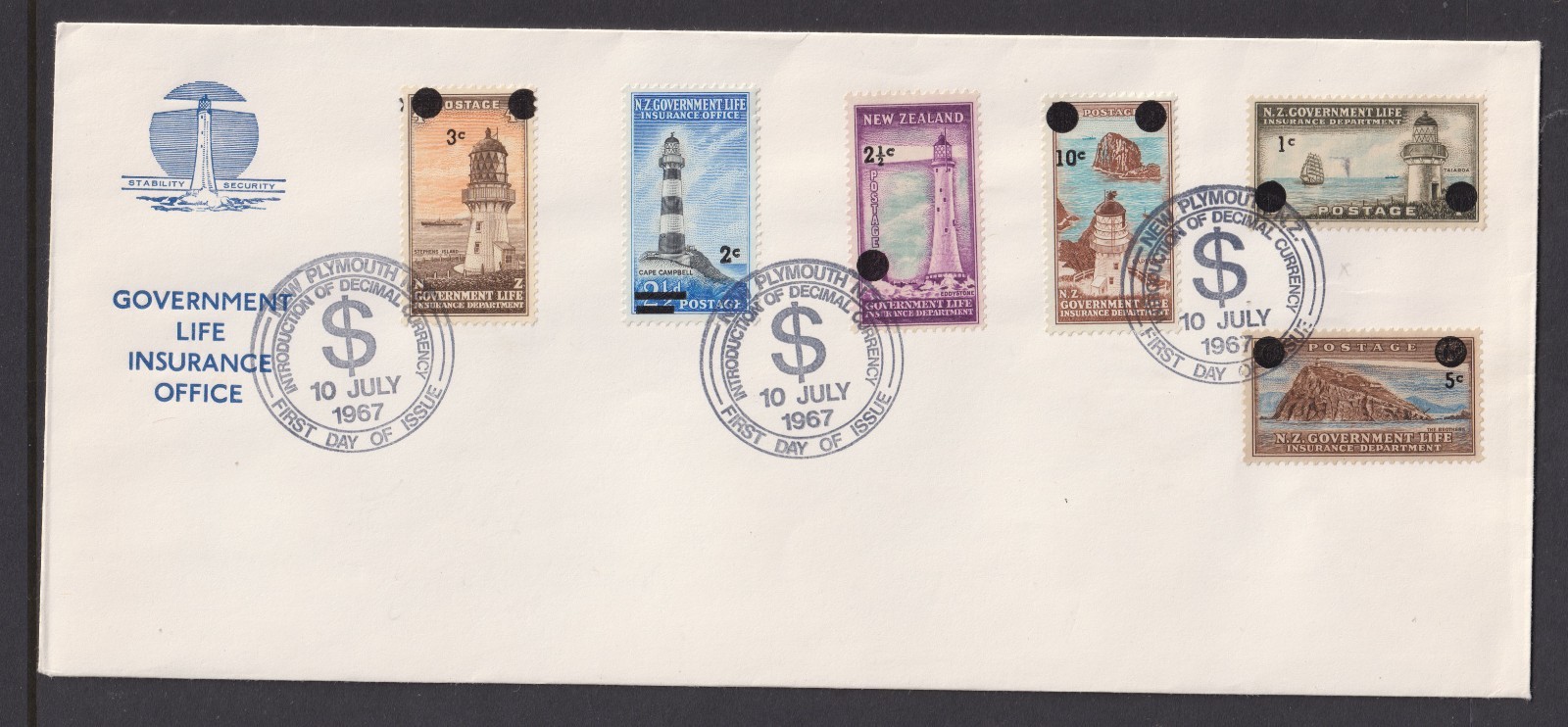 Nz 1967 1C-10C Life Insurance Decimal Ovpt Acs Cat $125+ Fu Fd Cover