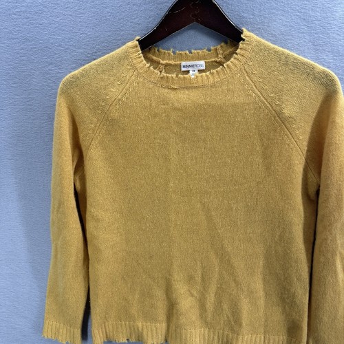 Minnie Rose Sweater Womens XS Distressed Cashmere Crewneck Yellow Cottagecore - Picture 5 of 13