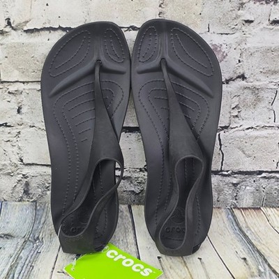 Crocs Sexi Flip Sandals Womens 8 Black T-Strap Slingback Flat Flip-Flops Thong
