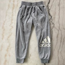 Adidas Boys Gray Heather Fleece Joggers Sweatpants Graphic Logo Pants Size S 8