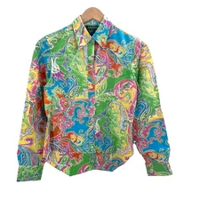 Lauren Ralph Lauren Colorful Paisley Button Down Long Sleeve Womens Petite P/P