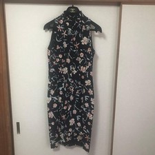 Chanel Floral Silk Sleeveless Dress Size 38 Black Authentic