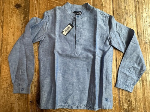NWT Authentic Vilebrequin Long Sleeve Shirt Linen Cotton Neptune Blue size 10 - Picture 1 of 8