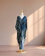 0132 / Black & White Tie Dye Long Kaftan , Simple Dress , Evening Wear