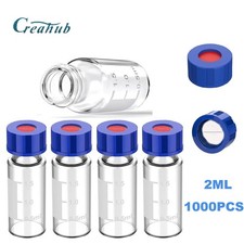 1000pcs 2ml Clear HPLC Autosampler Vials Pre-slit Caps Glass Bottle Writing Area