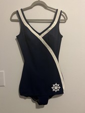 Vintage 1960s Sears Nautical Navy Swimsuit Mod One Piece Pin-Up Bathing Suit