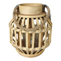 Laterne Aus Rattan, HöHe 20Cm, Windlicht Aus Glas Boho Korbgeflecht Natur