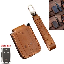Genuine Leather Remote Car Key Fob Cover Case for 2014-2019 Chevy Silverado 1500
