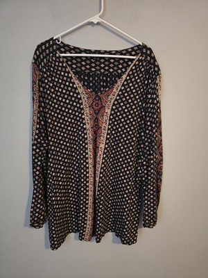 Lucky Brand Live in Love Women's Long-Sleeve Geometric Blouse Size 3X