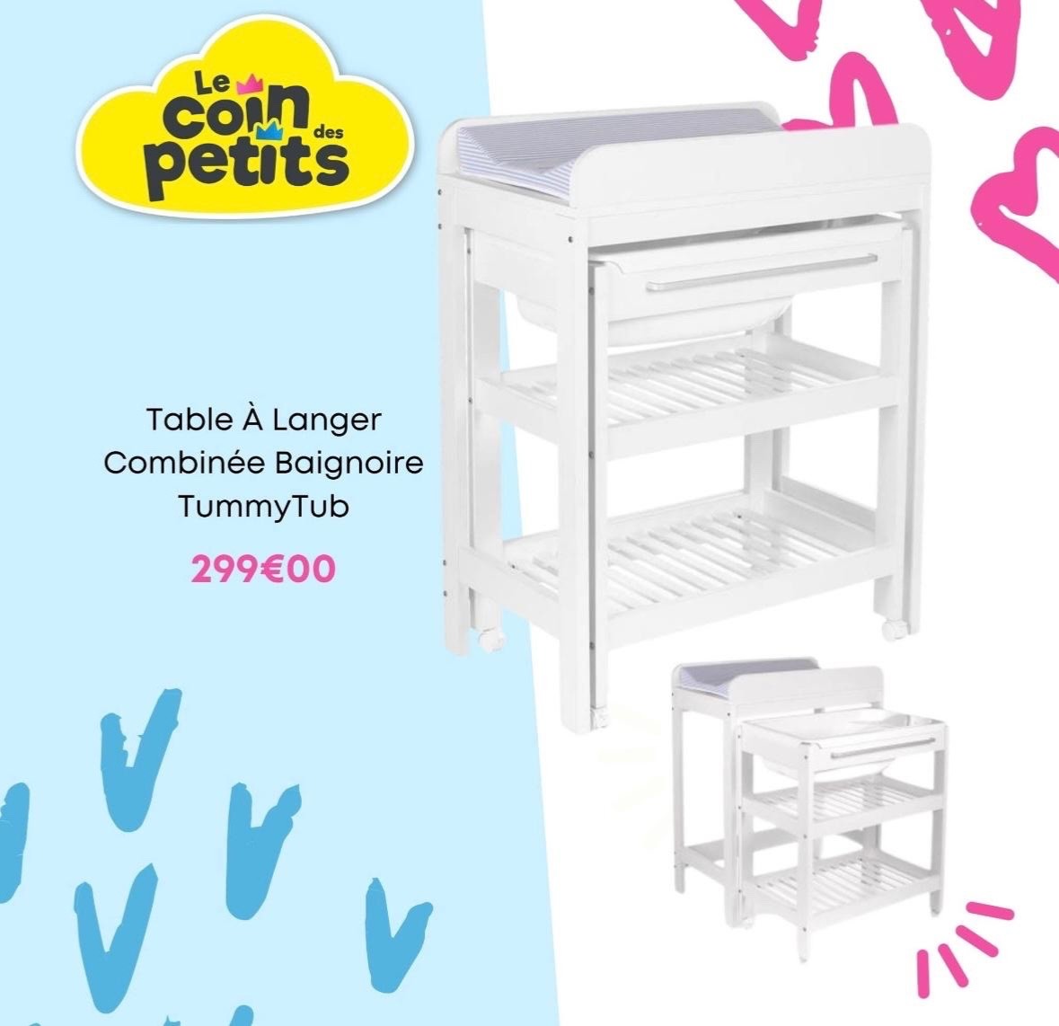 Table à langer avec rangements ouverts pour simplifier le change et organiser les soins bébé