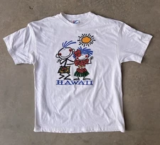 Vintage Hawaii Shirt Size Large 90s Stick Art Characters RTP Teez Maui Dude 1