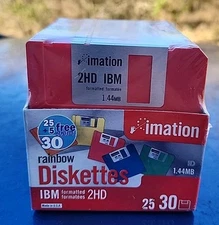 New IBM Imation Formatted 2HD 1.44MB Rainbow Colored Diskettes 30 Pack *SEALED*