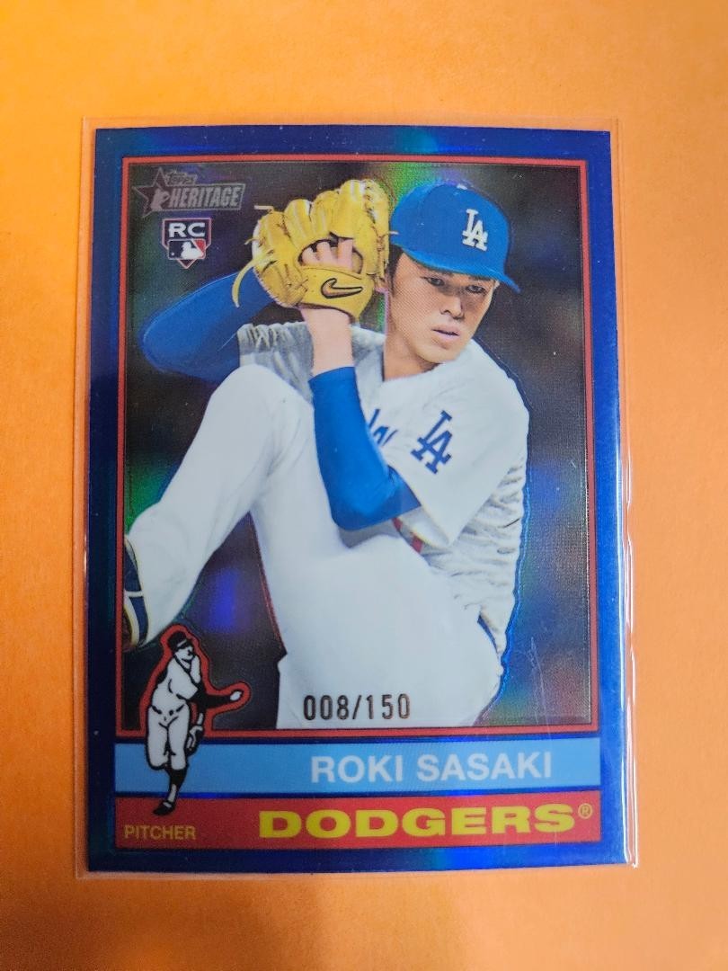 2025 TOPPS HERITAGE ROKI SASAKI RC #224 BLUE CHROME PARALLEL #'D 8/150 MINT !