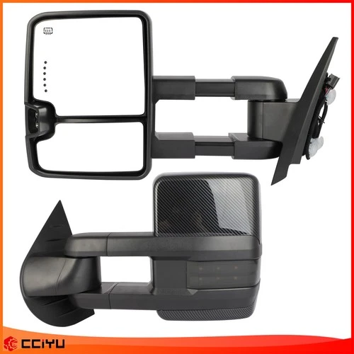 Side View Mirror Power Heated Signal Light Carbon Fiber Pair For 07-14 Chevy GMC