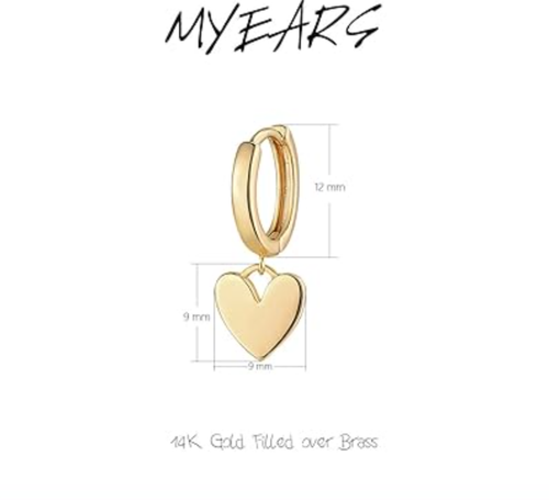 Women Heart Earrings Gold Huggie Hoop Dangle Drop 14K Gold Plated Small Simple H - Picture 4 of 4