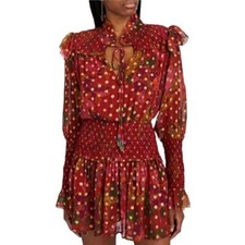 FARM Rio Maroon & Gold Banana Flowers Smocked Mini Dress - Size XL