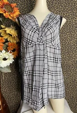 🦋DOE & RAE🦋Black Plaid Sleeveless Tank Top Blouse NWT  | SMALL |
