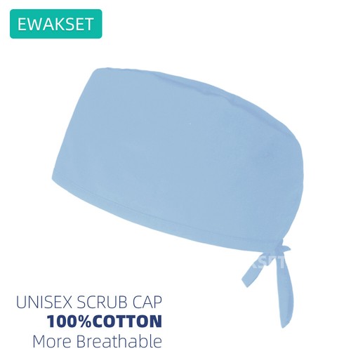 Women Men Blue Solid Surgeon Cap Cotton Nurse Doctor Operating room Scrub Hat US - Picture 6 of 10