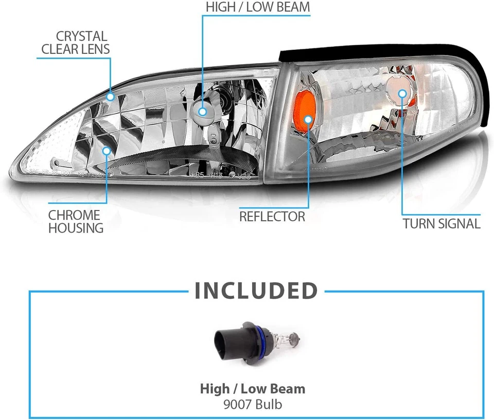 Faro carcasa cromada Ford Mustang 94-98 + esquinas esquina A GT Cobra SVT 4,6 L Foto 2 de 3