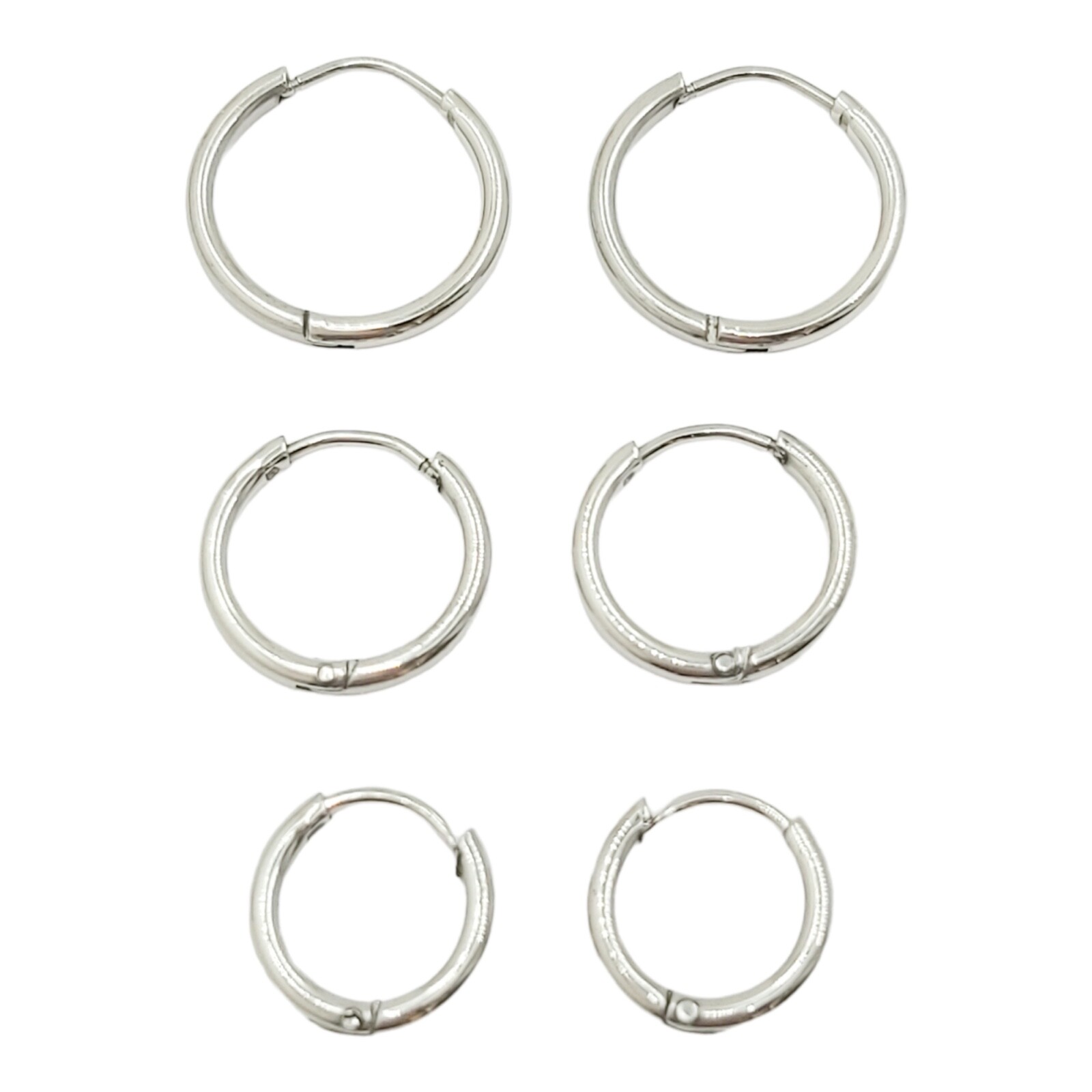 3 Pairs Set Silver Small Thin Hoop Stainless Steel Earrings eBay