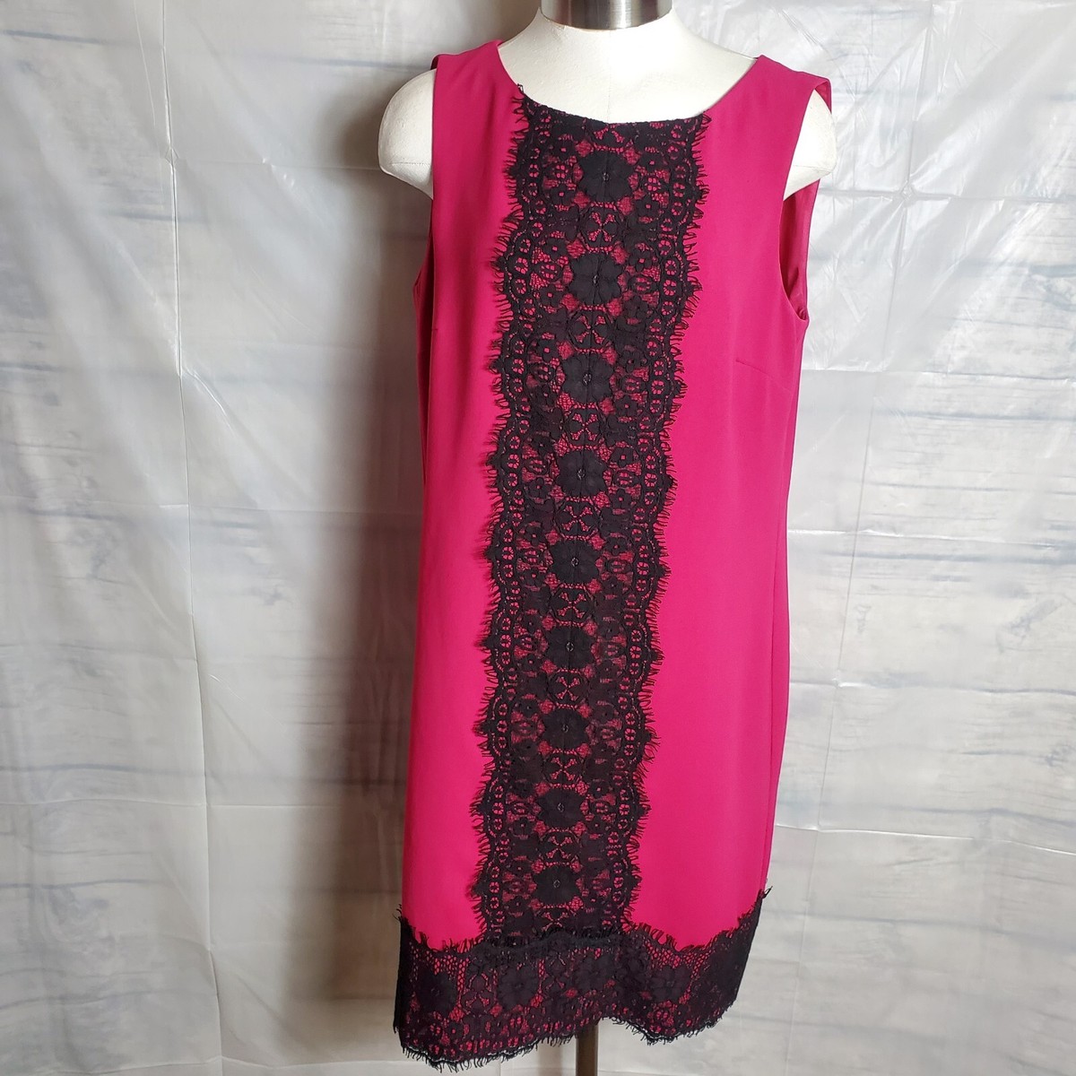 Ann Taylor LOFT Women's Cocktail Hot Pink Black Lace Sheath Dress Size 8 |  eBay