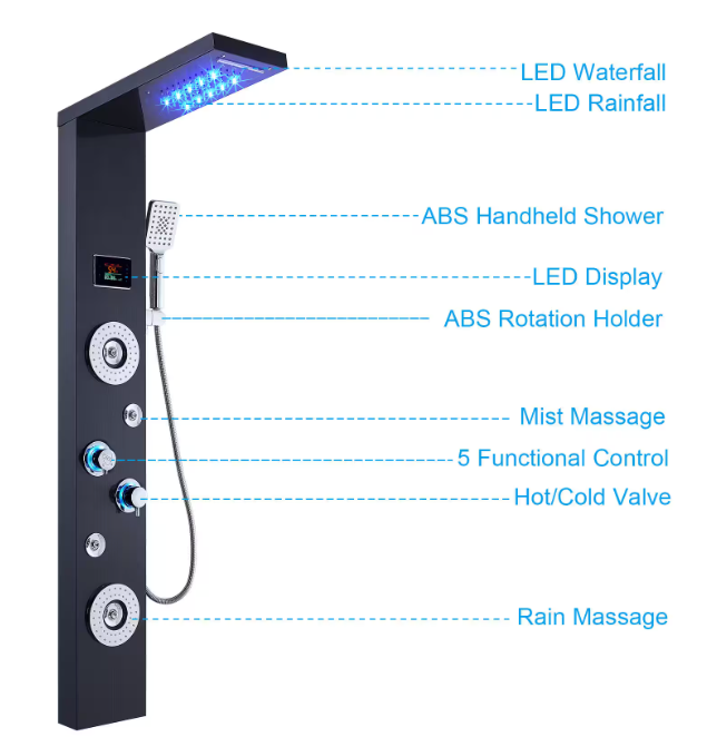 52 in. 6Jet High Pressure Shower Tower System w/ LED Rainfall