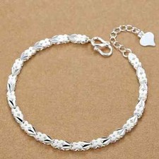 8'' 925 Sterling Silver Bracelets Heart Leaf for Women Wedding Lady Noble Pretty