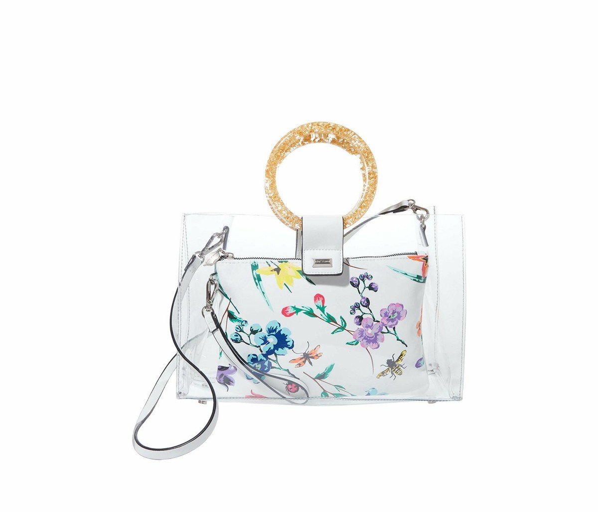 Betsey Johnson, Clear Crossbody Handbag Tote w Floral Zipper Pouch