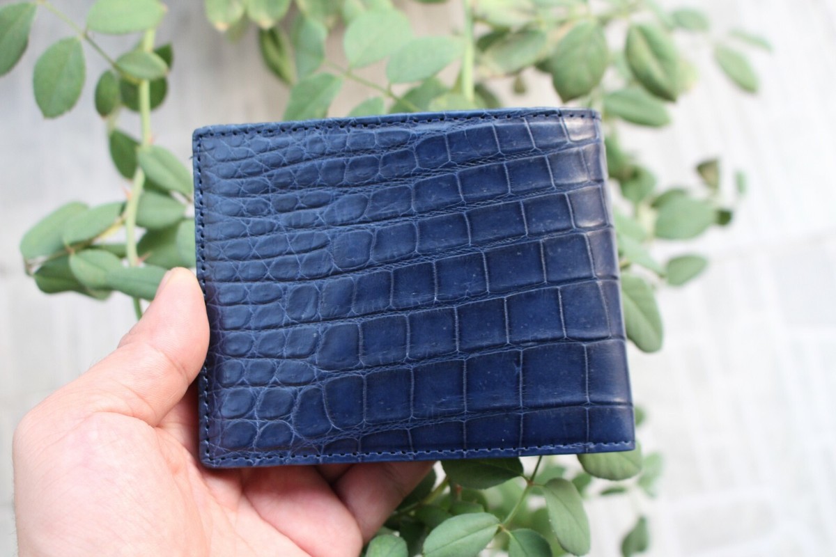 Blue Double Side Alligator Crocodile Print Leather Skin Men's