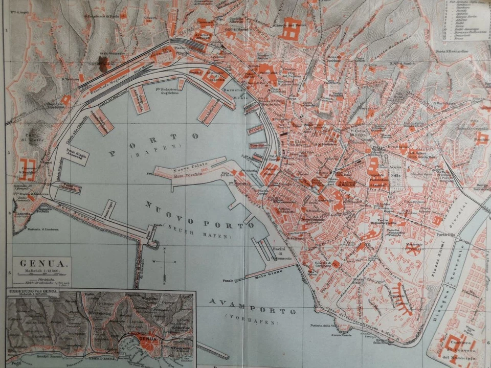 1885 - Genoa Italy - Vintage Geography Map ORIGINAL 11.5 x 9.5" - C12-4 - Image 2 of 3