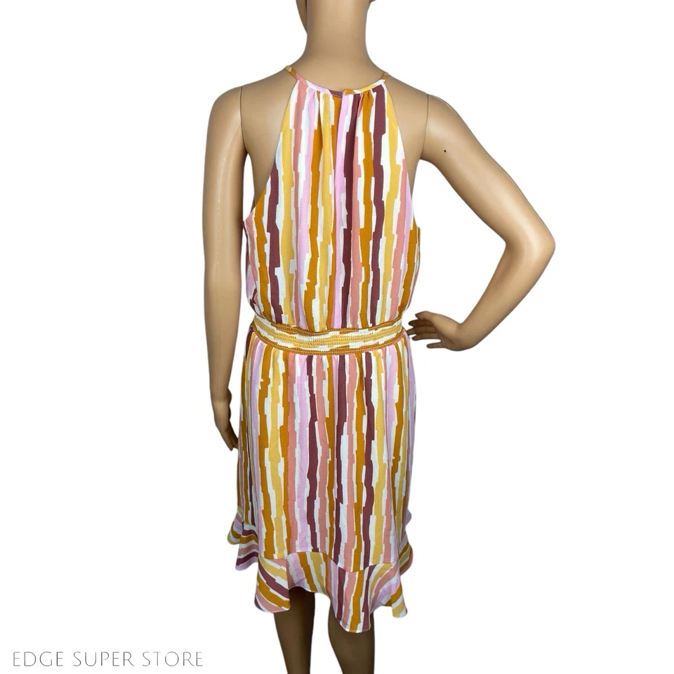 Vestido Donna Morgan Rosa Retro Halter Cuello Rayas Estampado Cintura Ajustada Talla 6 Foto 4 de 4