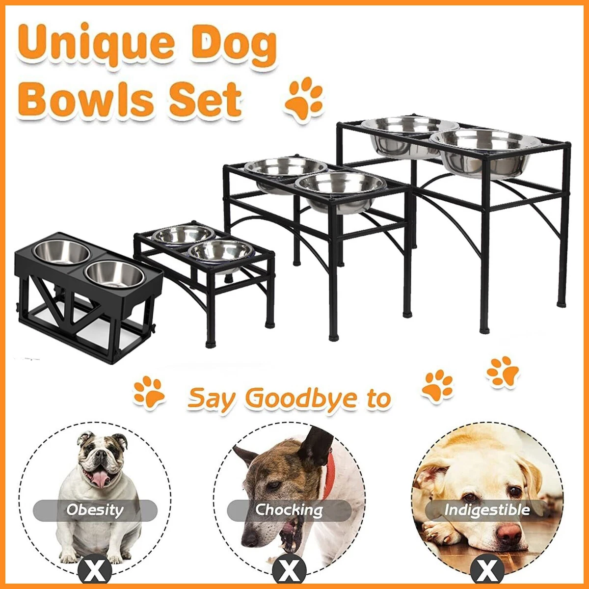Elevated Dog Bowl Pet Feeder Stainless Steel Raised Food Water
