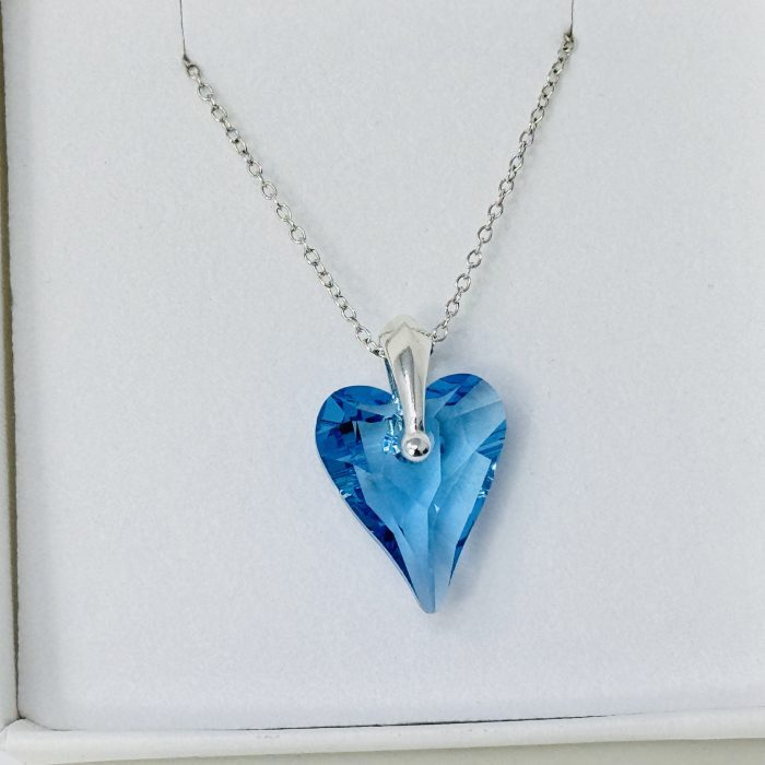 925 Silver Necklace Pendant Heart Aquamarine Gift Made With Austrian Crystals