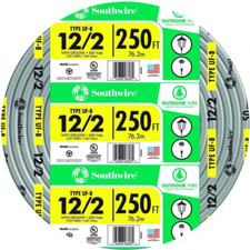 Southwire Outdoor Electrical Wires 250ft 12/2 Gray Solid CU UF-B W/G Wire Copper