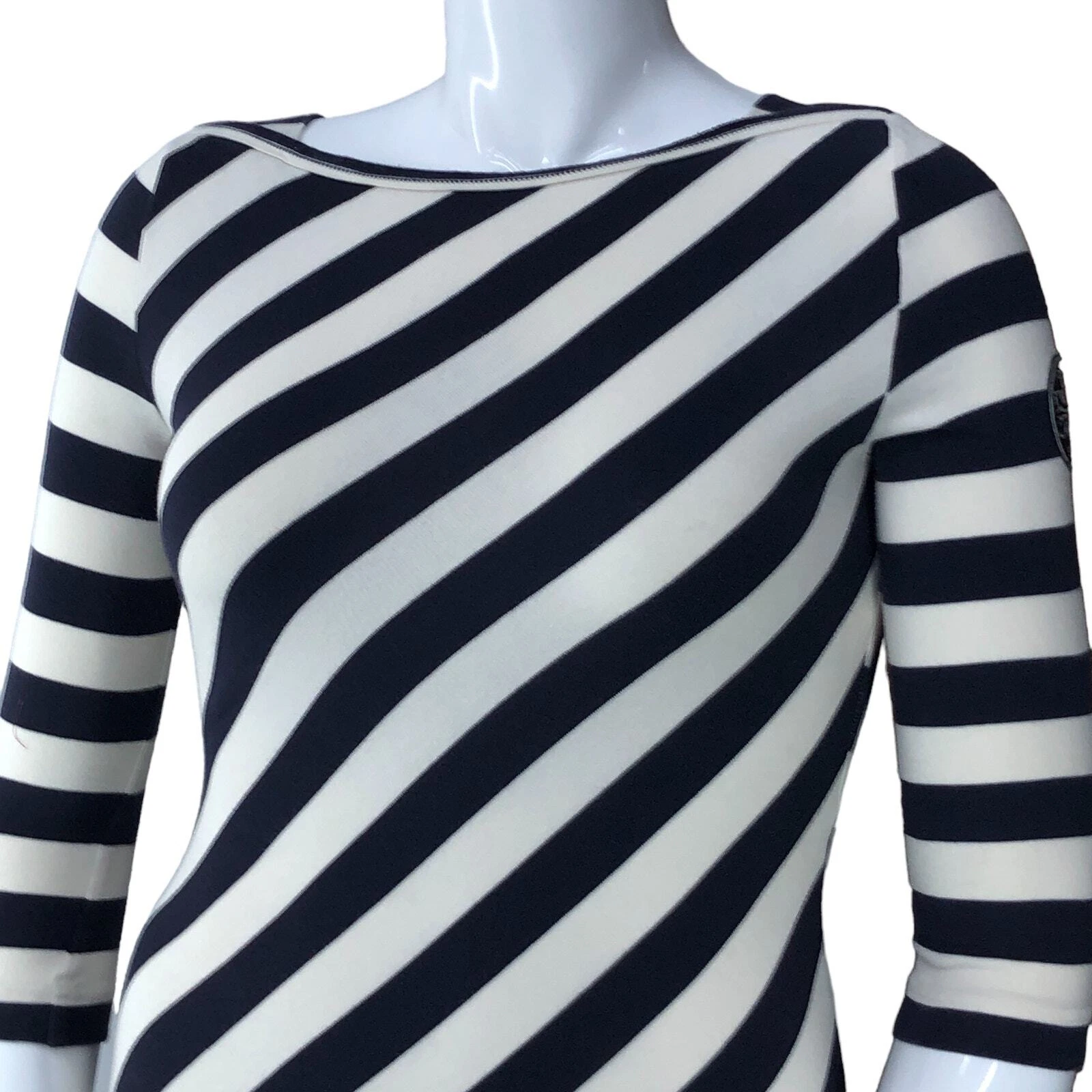 Abito donna Tory Burch taglia M Noisetta righe diagonali elasticizzato girocollo