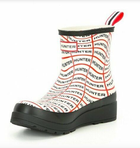 Punta Hunter Mujer Jugar Lluvia Botas Corto Sonic Logo Estampado Negro  White Red | eBay
